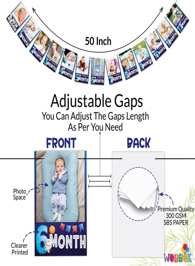 WOBBOX Photo Banners Space Blue Theme 1 to 12 Month, Photo Banner for First Birthday, Photo Banner New Born to 12 Months - Image 3